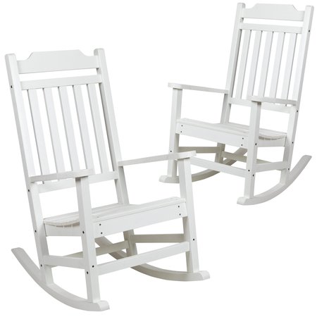 Flash Furniture Winston All-Weather Rocking Chair in White Faux Wood, PK2 2-JJ-C14703-WH-GG